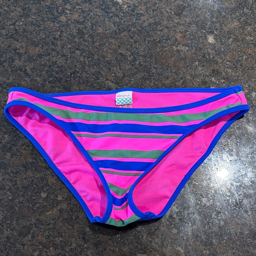Raisins Pink Bikini Bottom with Blue Trim